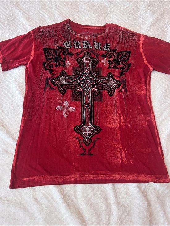 Crank Other - Red Short Sleeve Graphic Tee with Ornate Cross